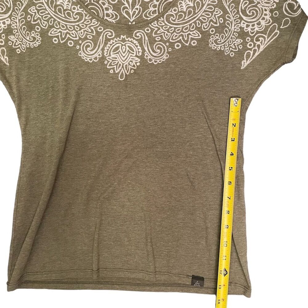 Prana Breathe Women's Large L Green Top Short Sleeve Paisley Print Round Neck - Picture 6 of 11
